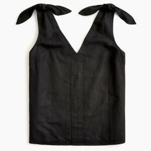 J.CREW tie-shoulder Linen Lightweight Black Blouse Sleeveless Top Sz Lg